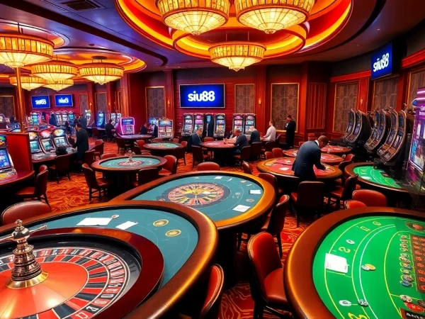 Engaged players enjoying games at siu88's luxurious casino floor filled with excitement.