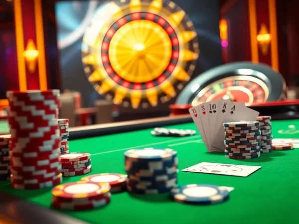 Engage with link 88i at a vibrant casino table featuring cards and poker chips.