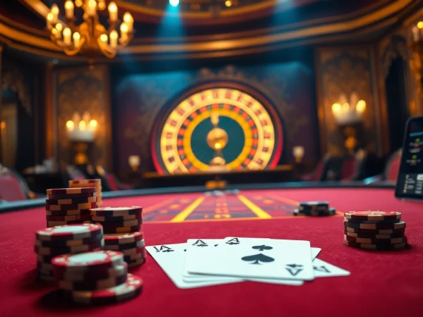 A high-stakes poker table setup featuring vibrant chips and cards, embodying luxury, with elements inspired by 5MB in digital gambling.