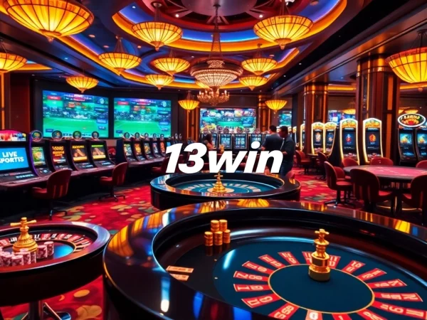 Exciting gaming atmosphere at 13win featuring roulette and poker tables.