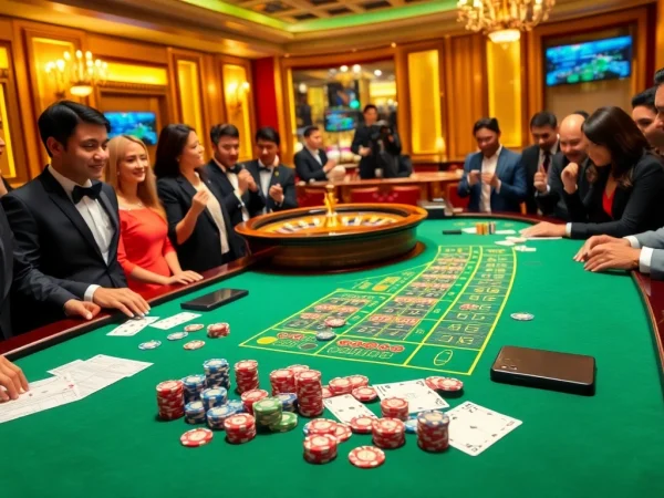 S8 players enjoying a thrilling casino experience with vibrant poker chips and roulette wheels.