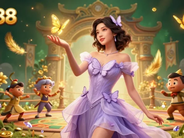 Experience the excitement of Net88 with stunning visuals of golden butterflies and vibrant casino elements.