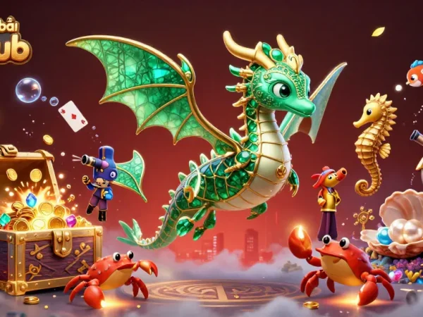 Engage with cổng game bài b52club through vibrant 3D illustration of a sea dragon and treasure, enhancing excitement.